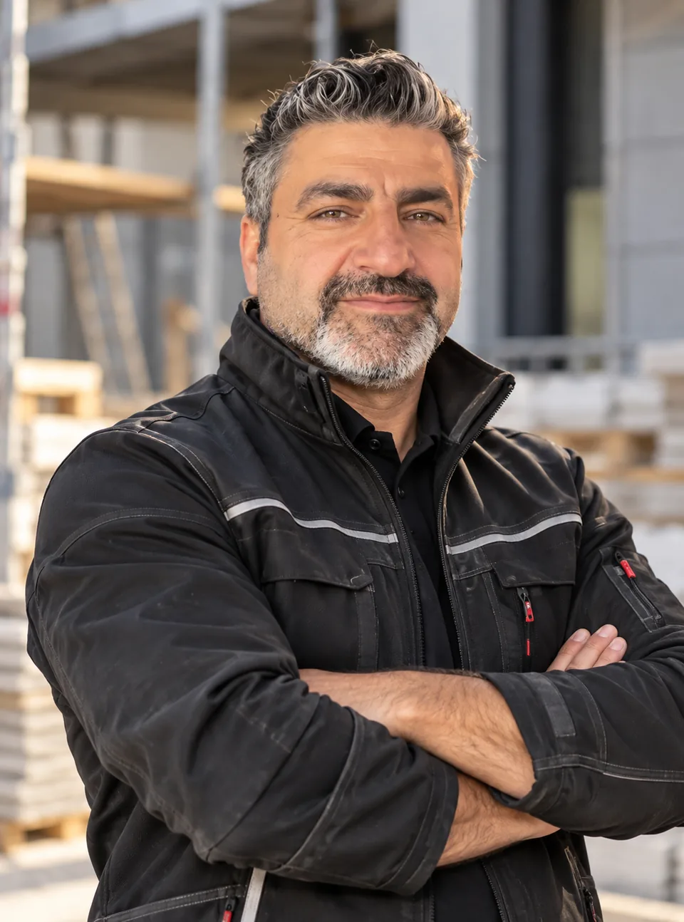Nejdet Bayraktar, Inhaber von Hinis Technik Bau, vor einer Baustelle